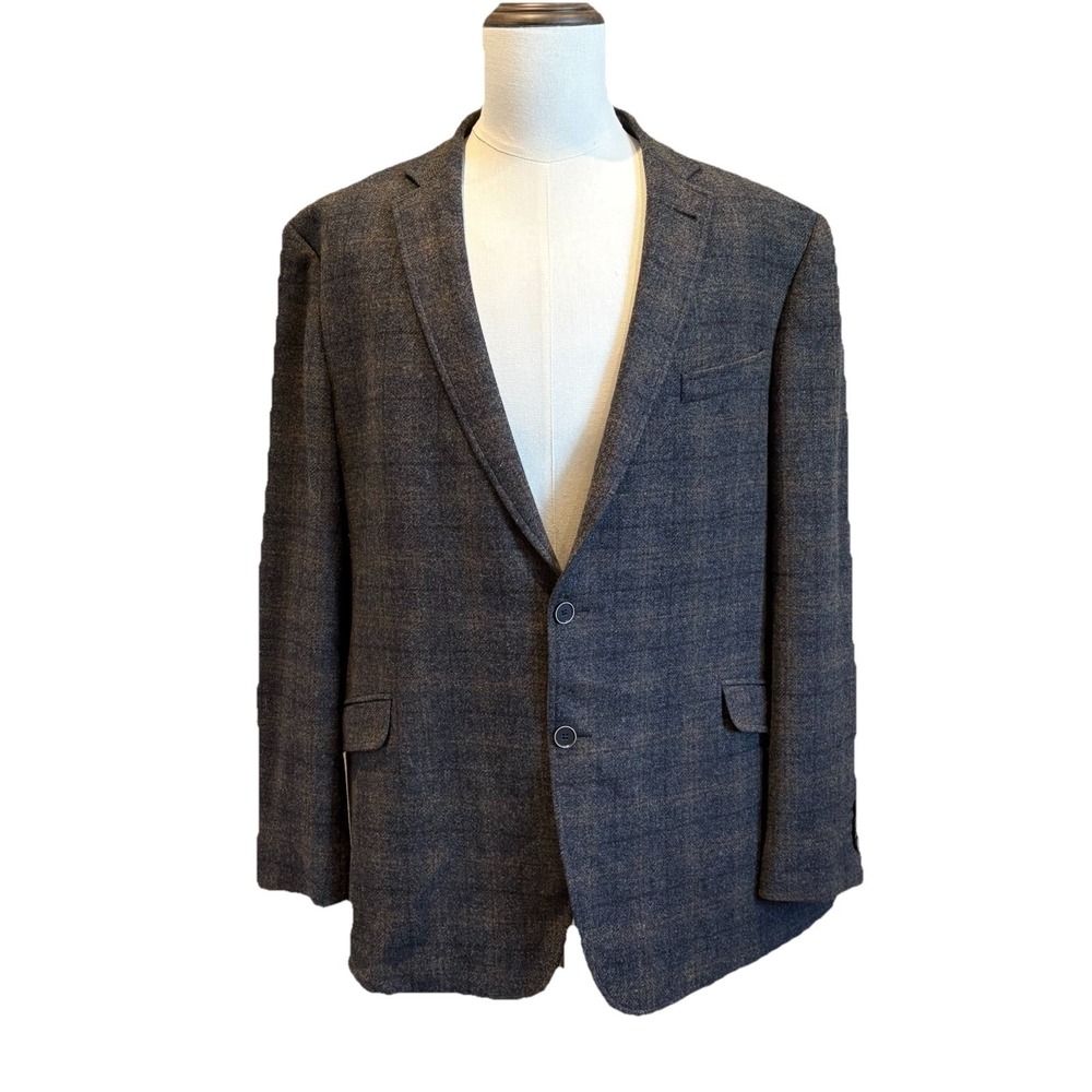 Joseph Abboud JOE Blazer 48L Brown Windowpane Slim Slanted Pockets Elbow‎ Patch